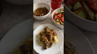 Овощной салатик. Салат из эноки и пюрешка с сердечками🔥😍 #food