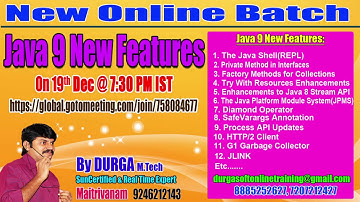 Java 9 New Features Online Training by Mr. Durga on 19th Dec @7:30PM IST