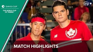 Kei Nishikori vs Milos Raonic Highlights | Japan vs Canada | Davis Cup | ITF