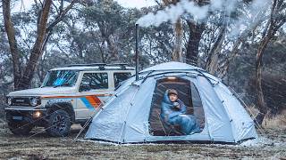 Solo Jimny Camping in Australia’s Severe Winter Storms, Wood Stove ASMR, BLUETTI & Starlink
