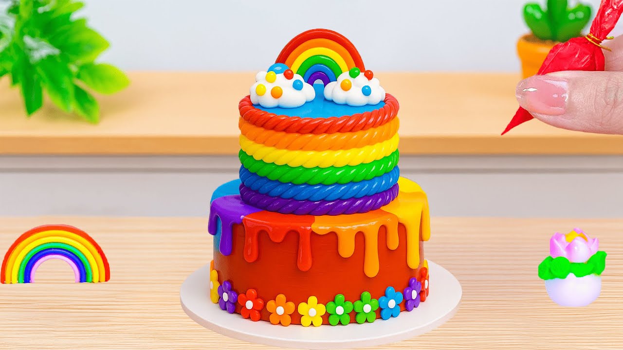 Rainbow Ice Cream Making🌈How To Make Stunning Rainbow Rope Layer Cake 🍭 ...