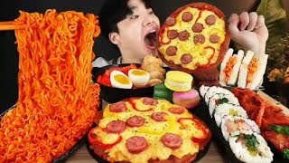 Asmr Mukbang Gongsam-Table Fire Noodles And Pizza Chesse & Tteokbokki & Sandwich Eatingsound
