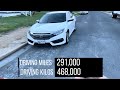 Driving miles- 291,000/ Driving Kilos-468,000 honda Civic is just awsome