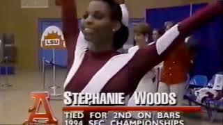 Stephanie Woods (Alabama) with a smooth and flexible set on bars for 9.90!