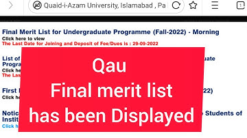 Final Merit List of Quaid-i-Azam University Islamabad | QAU Final Merit list 2022/2023