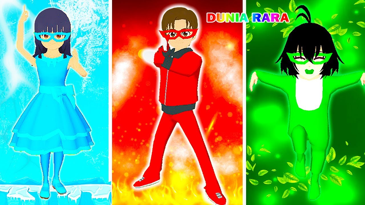 Yuta Mio Celine Sang Penolong Jadi Superhero 3 Elemen Api🔥 Es🧊 dan Bumi🍀 ~ Sakura School Simulator