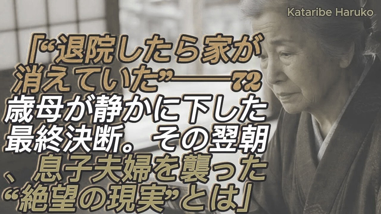「“退院したら家がなかった…”72歳母の静かな復讐──息子夫婦が味わった“絶望の朝”とは【シニアライフ】【60代以上の方へ】」