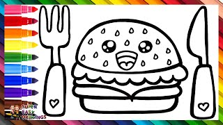 Drawing and Coloring a Cute Hamburger 🍔🍴🌈 Drawings for Kids