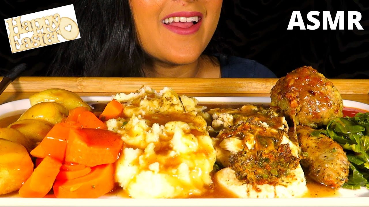 ASMR ROAST CHICKEN DINNER MUKBANG, EASTER SUNDAY DINNER, UK MUKBANG