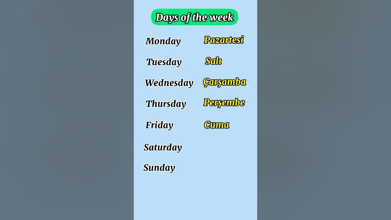 Learn Turkish: Days of the week - YouTube