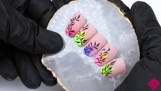 Ombre decoration with neon pigment powders and leaf pattern