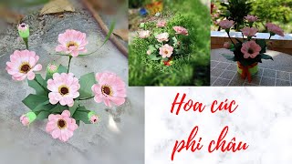 Cách làm hoa cúc châu phi từ giấy nhún phần 1|DIY|Hoa và Gối handmade.