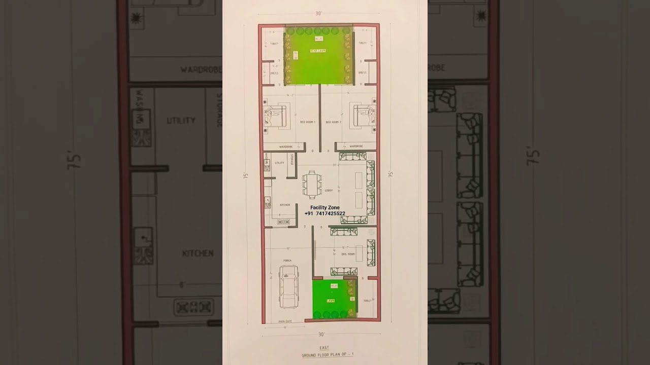 30 By 75 House Design | Small House Design | Two Bedroom Set | 