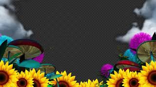 Яркая рамка с грибами и цветами на прозрачном фоне (с альфа каналом)