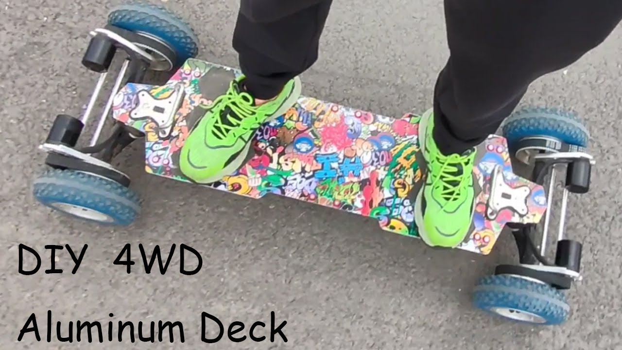 DIY light weight 4WD belt drive electric skateboard with aluminum deck and pneumatic tires
