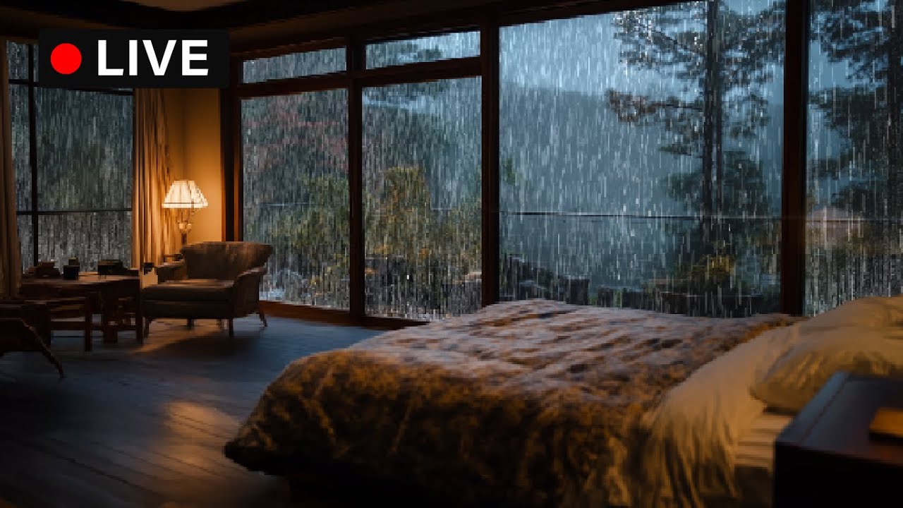 🔴 Rainy Night in a Cozy Cabin 🌧️ Study & Focus • Deep Sleep Rain Sounds (No Thunder)