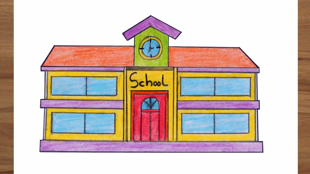 How to Draw a School Easy Step by Step | School Drawing 🏫🏫 | Santoosh ...