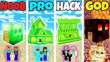 Minecraft: FAMILY SLIME HOUSE BUILD CHALLENGE - NOOB vs PRO vs HACKER vs GOD in Minecraft