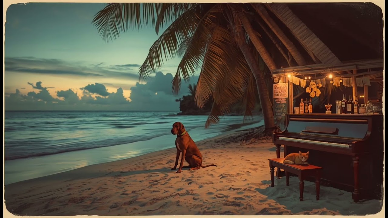 Relaxing Piano on a Tropical Beach | Lo-Fi Chill Beats, Nature Ambience, Pets) 2 Hours