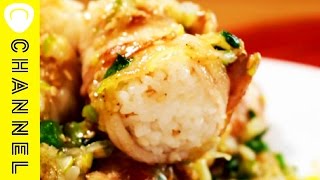 ねぎ塩味♪スティック肉巻きおにぎり Meat wrapped rice ball