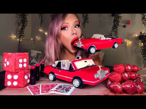 ASMR EDIBLE CAR, LIPSTICK, DICE, CARDS, TANGHULU STRAWBERRIES, MOCHI, MOST POPULAR ASMR RED FOOD 먹방