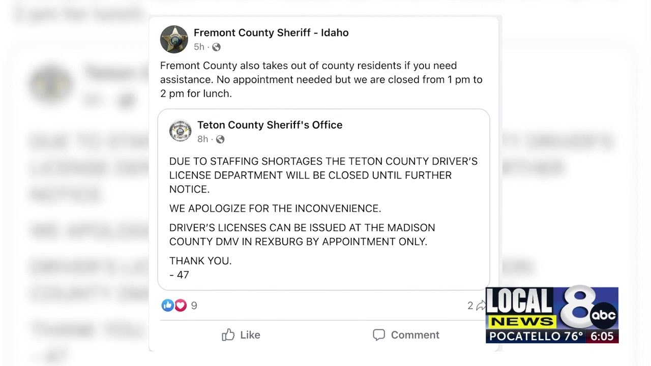 Teton County driver’s license department closed due to staffing