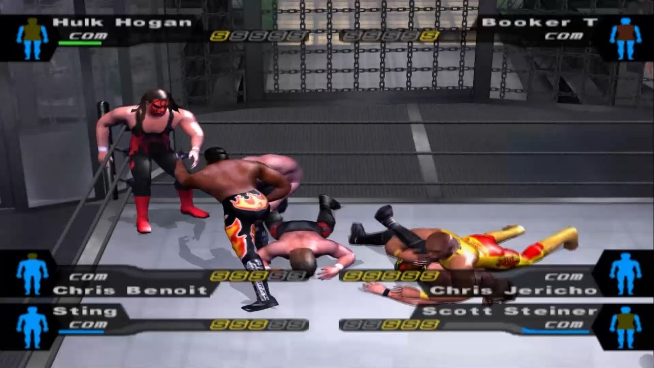 Elimination Chamber Match 15 Hulk Hogan,Chris Jericho, Sting, Scott Steiner, Booker T, Chris Benoit