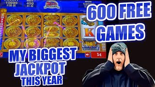 OMG 600 FREE GAMES  MY BIGGEST JACKPOT HAND PAY OF THE YEAR!  MYAN CHIEF KONAMI SLOT MACHINE screenshot 5