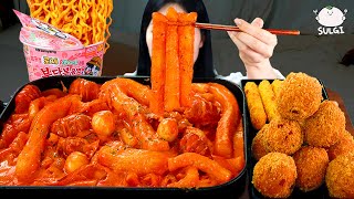 Fire sauce+Milk=Fire spicy Rosé Tteokbokki and noodles🔥. with Corn cheese balls ASMR MUKBANG.