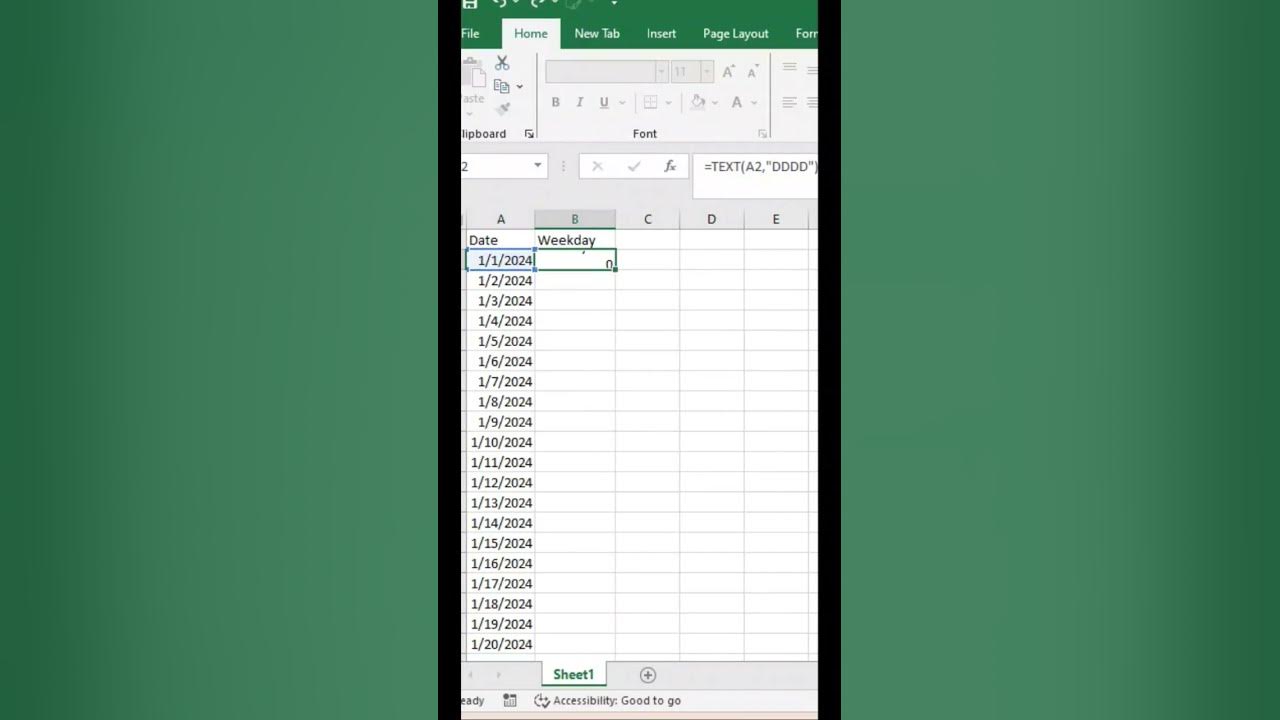 Date to weekday in excel excel microsoft formula youtube