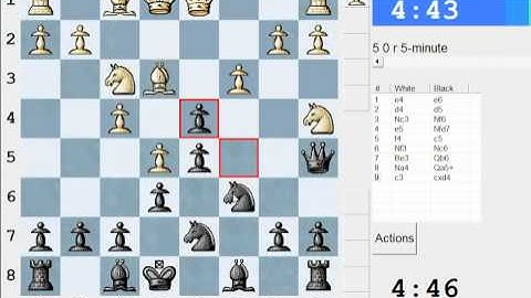 Chess World.net: LIVE Blitz #1724 vs Acertijo (2190) - French: Steinitz, Boleslavsky variation (C11)