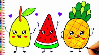 Sevimli Meyveler Çizimi ??? Karpuz Çizimi - Armut Çizimi - Ananas Çizimi - How To Draw Fruits