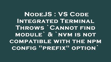 NodeJS : VS Code Integrated Terminal Throws `Cannot find module` & `nvm is not compatible with the n