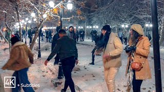 Snowball Fight (Barf Bazi) in TEHRAN, IRAN (4K) | برف‌ بازی مردم در باغ فردوس تهران