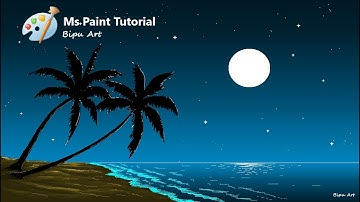Glowing Sea Beach Drawing | How to Draw in Ms Paint |drawing in paint in computer | Ms paint drawing