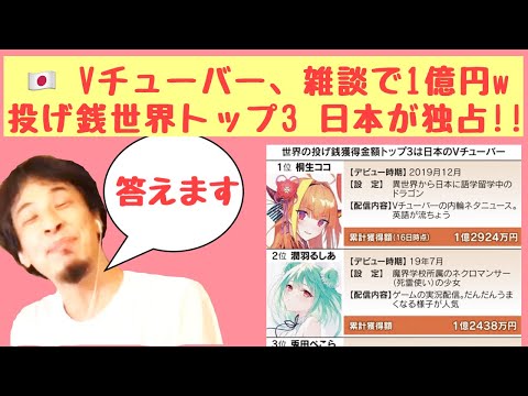 【ひろゆき】Vチューバー、雑談で1億円　投げ銭世界トップ 日本が3独占 【YouTuber】