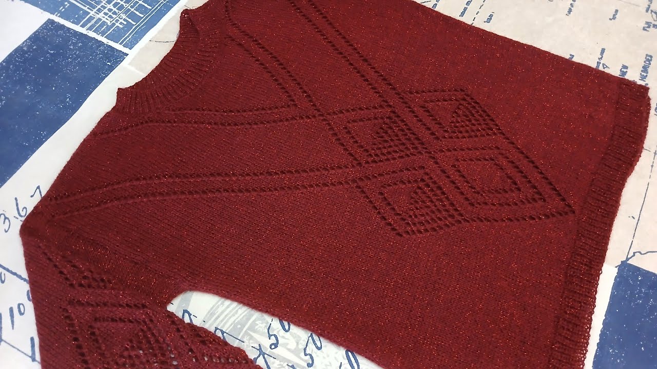 Вишнёвый джемпер готов! Как вязала, расчёты, пряжа, спицы 