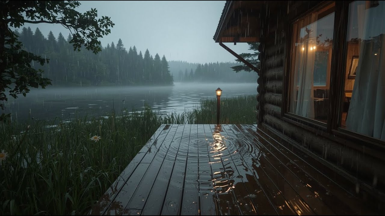 Rainy Night at the Lakeside Cabin | Soothing Rain Sounds for Sleep in ...