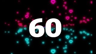 1 Minute Countdown Numbers From 60 To 0 Heart Particles Background