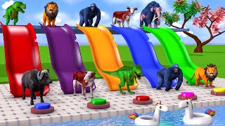 Choose The Right Button Slider Wild Animals Pool Game Cow Dinosaur Elephant Gorilla Game Funny Video screenshot 3