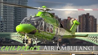 Children's Air Ambulance AW169 helicopter engine start & takeoff from London Heliport G-NICU