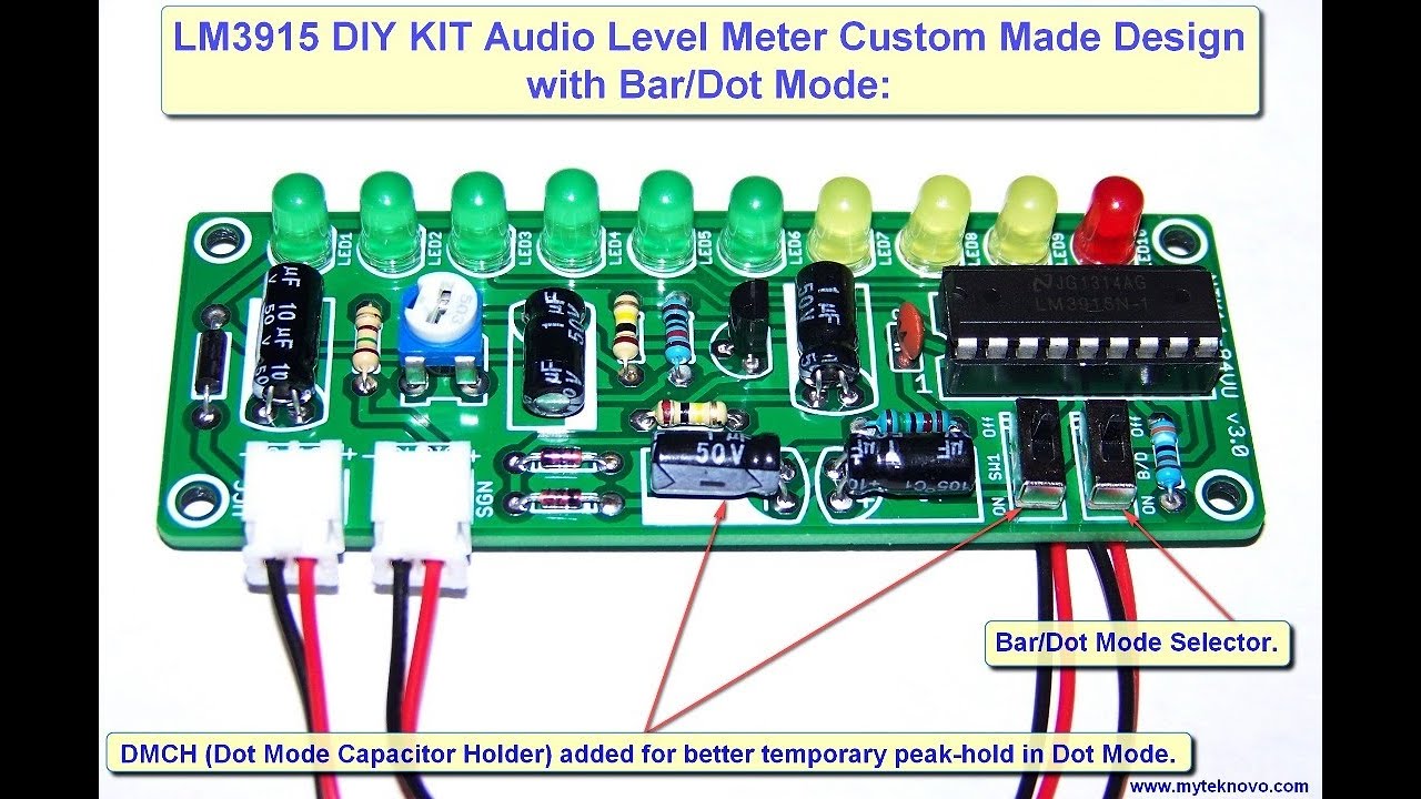 LM3915 DIY KIT Audio Sound LED VU Level Meter v3.0 Custom PCB - YouTube