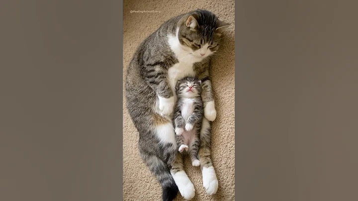 Mom Cat Proudly Watches Her Little One Sleep Like an Angel