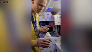 Manchester City ace Erling Haaland serves ice creams to stunned locals | SWNS screenshot 3