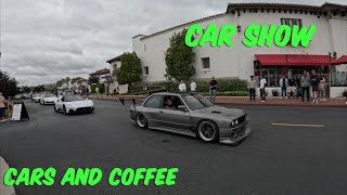 Arrival Parade: Cars Rolling into the Auto Show. Cars and Coffee. Tuned cars. Retro and classic cars