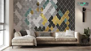 Blue and Gold Hexagonal Geometric Abstract Removable Wallpapers Design for Best Home Interior Design