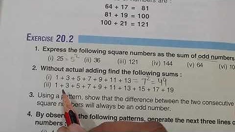 exercise 20.2 class 5 Maths...square in terms of addition of odd numbers