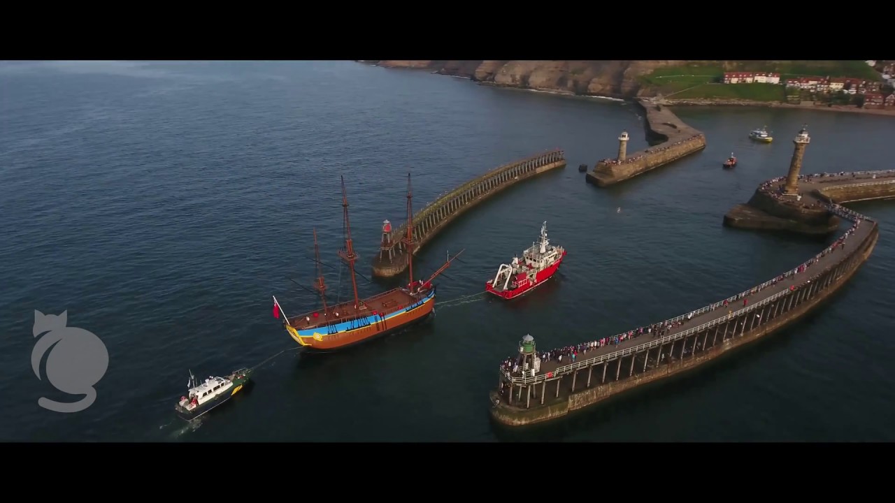 HM Bark Endeavour Replica Enters Whitby