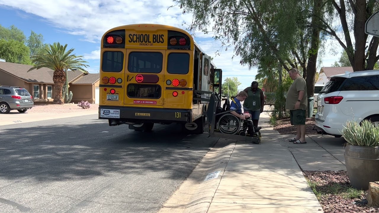 Getting off the bus on the first day!