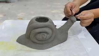 DIY - Cement craft ideas - Bonsai pot design from snails - Beautiful cement craft ideas